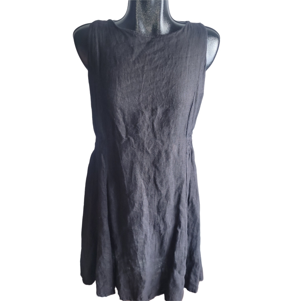 Piazza Del Tempio 100% Linen Black Sleeveless Midi Dress Made In Italy M